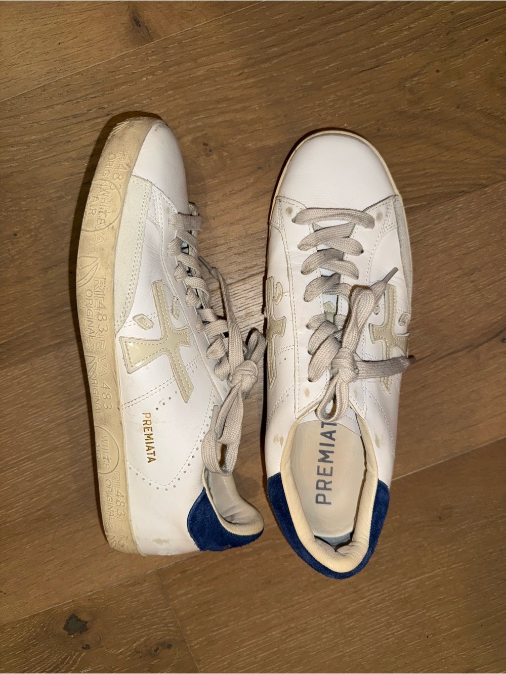 Premiata David - White with Navy Heel